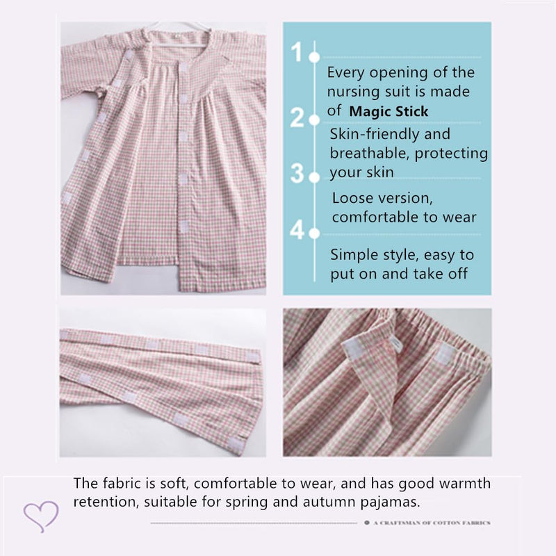 Bedridden Patient Clothing,Patient Clothes,Post-op Tearaway Clothes with Magic Sticks,Patient nursing Tops and trousers Set for Home Care,Post Surgery,Elderly(Woman,Pink,M) Pink Medium