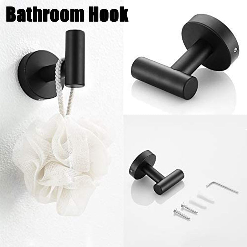 FireBee 5-Piece Bathroom Hardware Set, Matte Black Bathroom Accessories Set, 304 Stainless Steel Bathroom Fixtures-Includes 16" Black Towel Bar, Toilet Paper Holder & 3 Robe Hooks