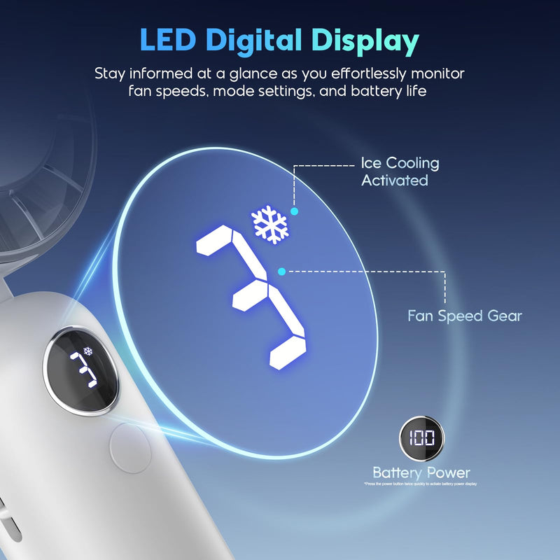 Hotsales Portable Handheld Fan, Powerful Hand Held Mini Fan, 3 Speed USB Rechargeable 5000mAh Battery Operated Fan, LED Display, Cooling Personal Fan Gifts for Women, Men, Travel, Camping, Outdoor White