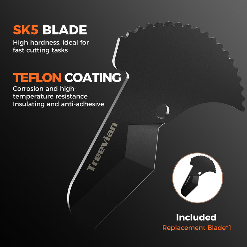 PVC Pipe Cutter with Replaceable SK5 Blade, Cuts Up to 2-1/2"(63mm) Heavy-Duty Pipe Cutter Tool, Thicken Aluminum Aolly Body Ratchet Pipe Cutter for Plumbing Pipes PEP PR Plastic Hoses