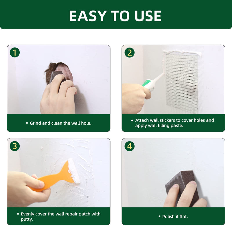 Drywall Repair Kit | 500g Safe Wall Mending Agent | 6pcs Wall Patches | Reusable Frosted Block | Scrapers | Easy Hole Filling for Aluminum, Metal, Plaster, Sheetrock & Ceiling 15Pcs_500g