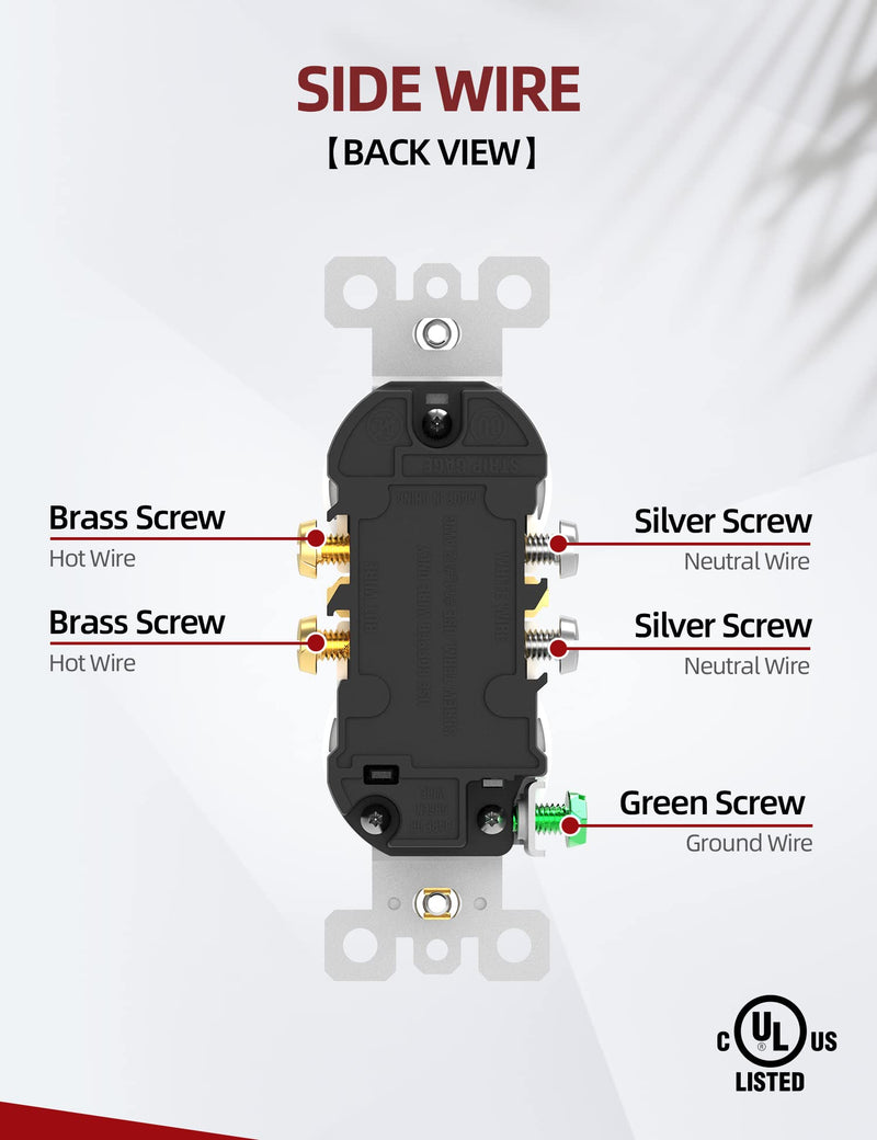 AIDA 20 Amps Outlets Duplex Electrical Receptacle Outlets, Electrical Outlet, 20Amp 125V Heavy-Duty Wall Outlet, Residential, 3-Wire, Self-Grounding, UL Listed, Side Wire (10 Pack, White) Without Wall Plate 10