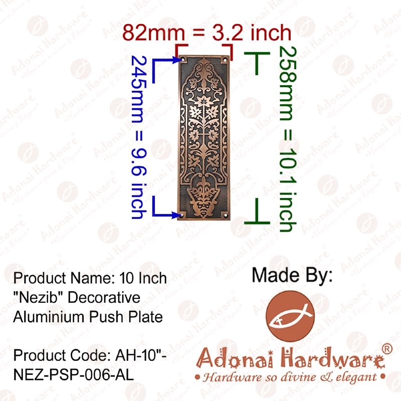 Adonai Hardware Decorative Brass Push Plate (9.9 Inch "Nezib", Satin Brass)