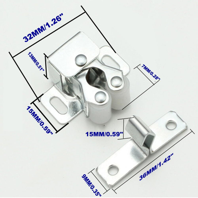 6 Pack Cabinet Latch - Double Roller Catch Hardware for Cupboard Closet Kitchen Cabinet Door Latches and RV Cabinet, Silver