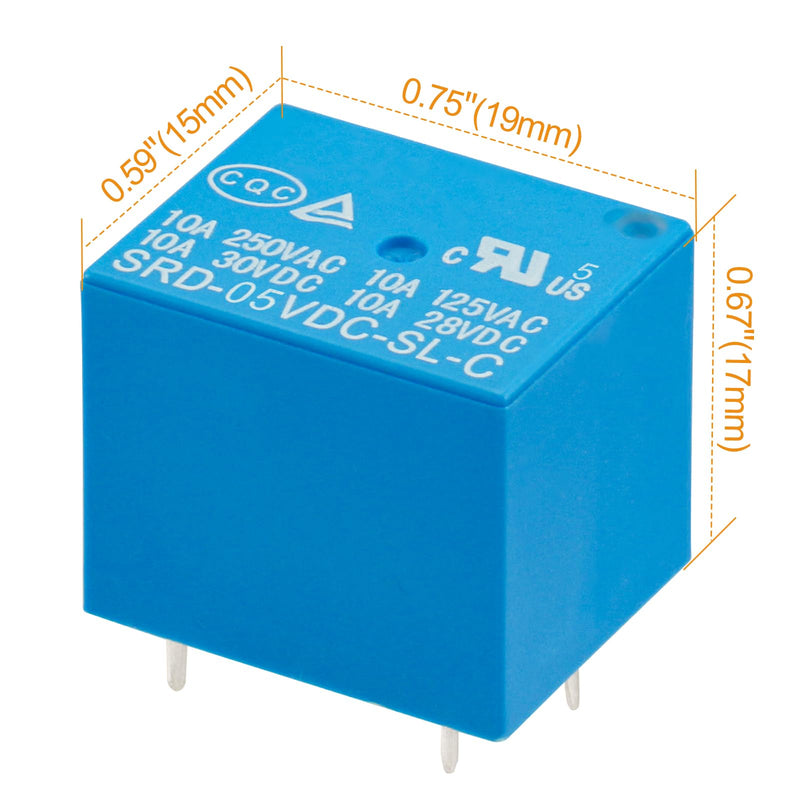 10Pcs PCB Power Relay SRD-05VDC-SL-C, DC 5V Coil, 10A 250VAC, SPDT, 5 Pin, for Household Appliance Boards (10) 10