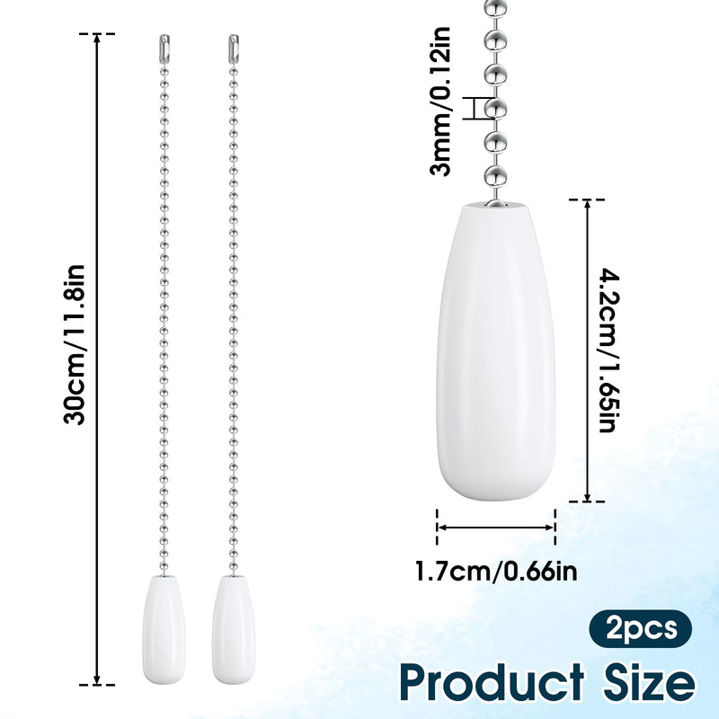 2 Pcs 12-inch Ceiling Fan Pull Chain Lighting Beaded Ball Chains Wooden Decorative Pendant Extension Chains Fan Cord Extender(White) White
