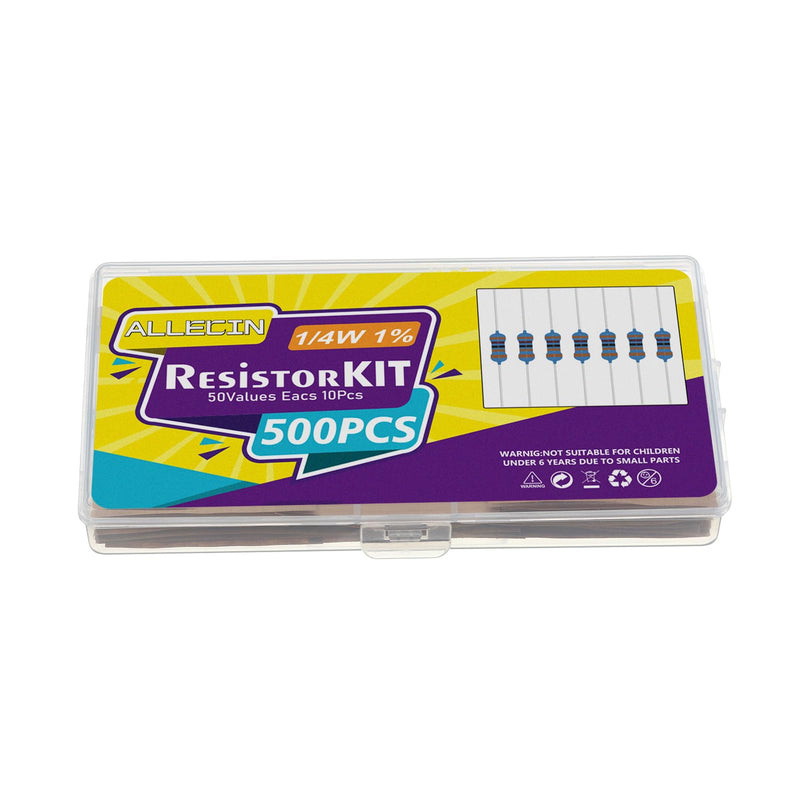 50 Values 1/4W 0 Ohm-10M Ohm ±1% Tolerance Metal Film Resistor Assorted 1/4 Watt Common Fixed Resistors Assortment Kit