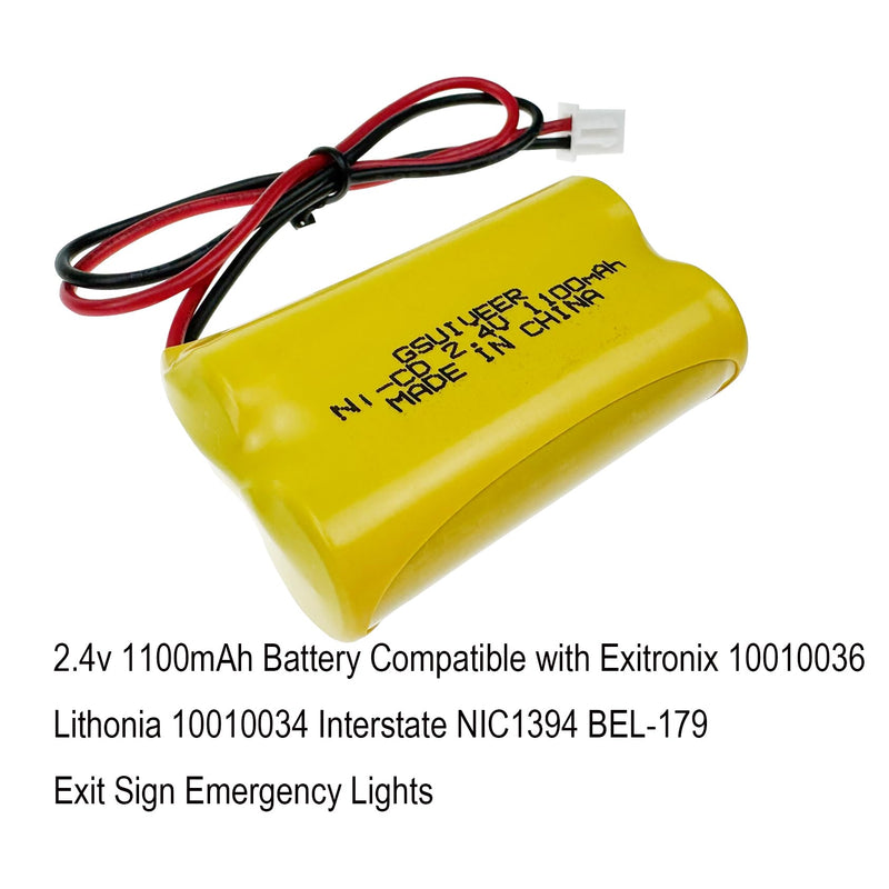 2.4V Emergency Light Battery Exit Sign Replacement 2.4 Volt 1100mAh Ni-CD Compatible with Lithonia 10010034 Exitronix 10010036 Interstate NIC1394 BEL-179 (2 Pack) 2 Pack x exit sign battery 2.4v