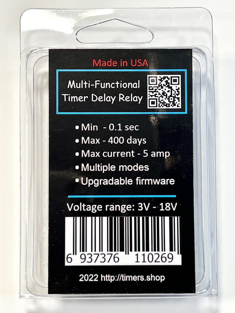 Mini Timer Time Delay Relay .1 Sec to 400 days. 3V 12V 18V 5A. Power on or Off Delay, Cycling and More. Compatible with B00PD65UGA
