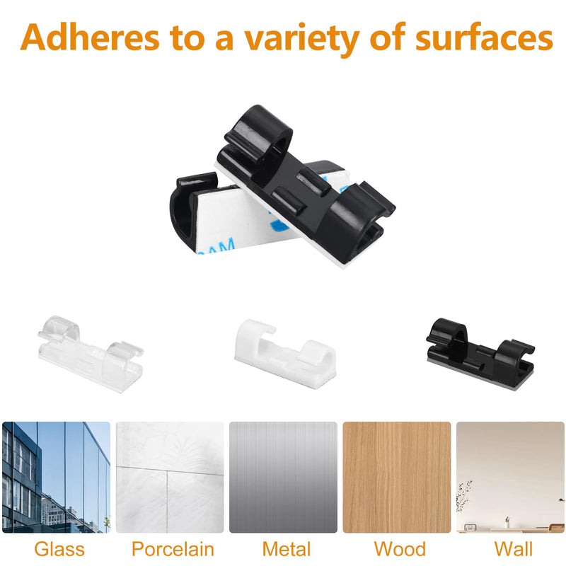 60 Pcs Clear Cable Clips with 3M Adhesive, Wire Holders Under Desk, Cord Management for Wall, Car, Ethernet, PC, Christmas Light Indoor/Outdoor M