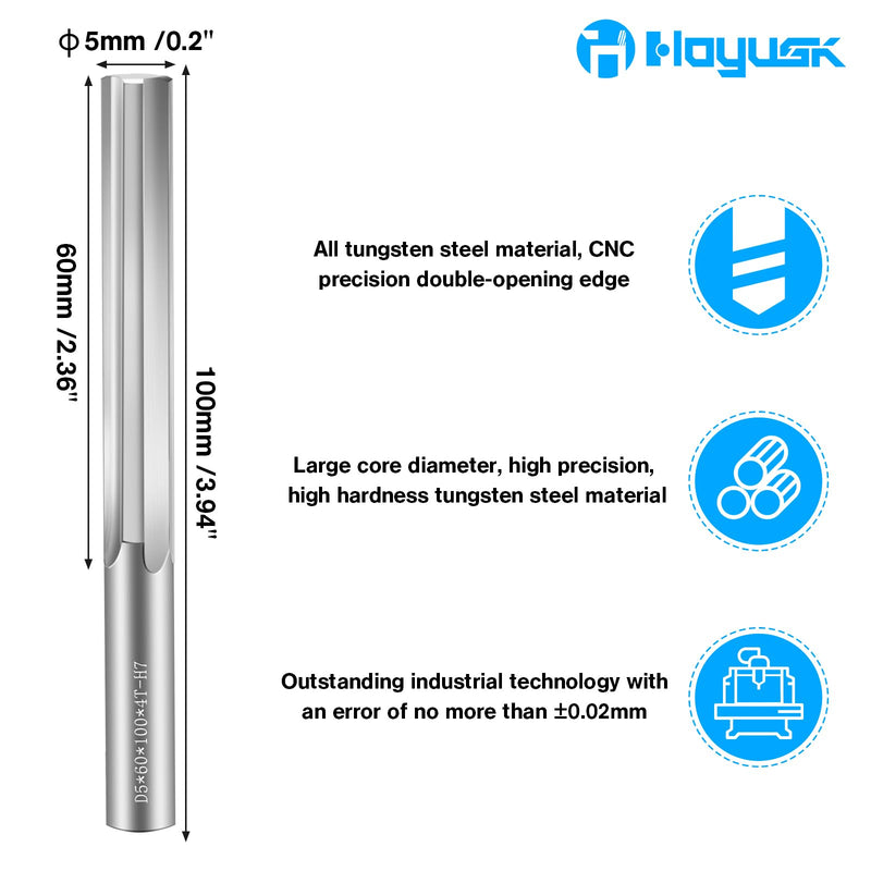 5mm Chucking Reamer, Tungsten Carbide Lathe Reamer H7 4 Straight Flutes, 100mm Round Shank, for Milling and Cutting Stainless Steel, Alloy, and Copper Metals 5mm silver