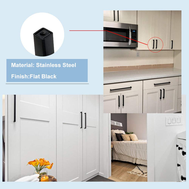 goldenwarm 10 Pack 5 Inch Black Cabinet Handles Matte Black Drawer Pulls Stainless Steel Cabinet Hardware Square Bar Modern Cabinet Handles for Kitchen Bathroom Cupboard 5 Inch Hole Centers