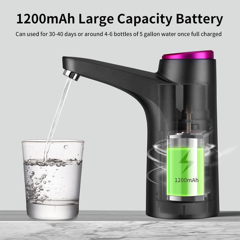5 Gallon Water Pump, Water Dispenser for 5 Gallon Bottle, USB Rechargeable Water Jug Dispenser, Portable Automatic Water Pump for Home, Black