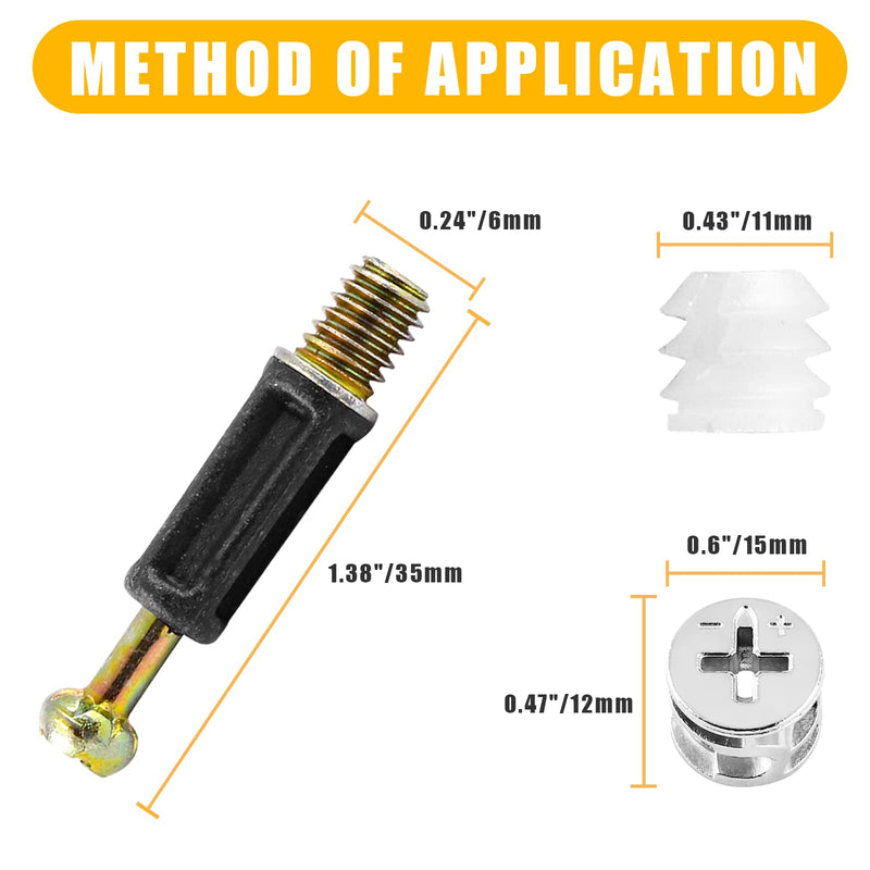 BokWin 24 Set 35mm Cam Lock Screws for Furniture,3 in 1 Cam Lock Fasteners,Cam Fitting with Dowel and Pre-Inserted Nut for Cabinet Drawer Connecting