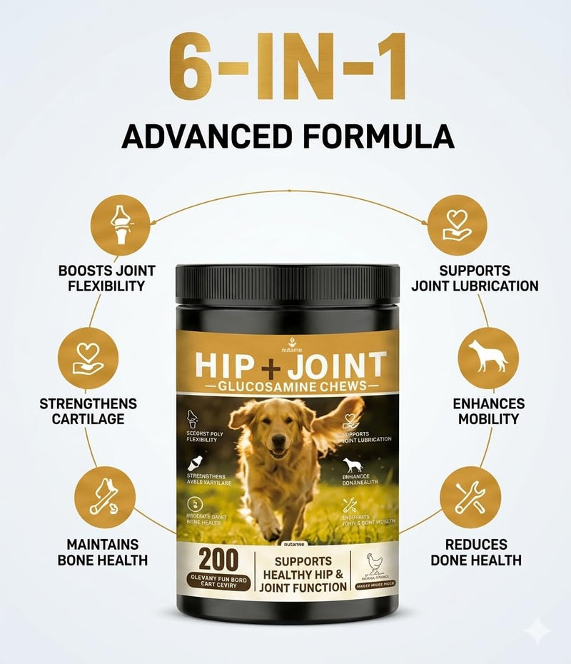 Hip and Joint Supplement for Dogs,Chondroitin Chews,Used to Relieve Pain Caused by Canine Arthritis and Provide Joint Care,Applicable to All Dog Breeds,200ct