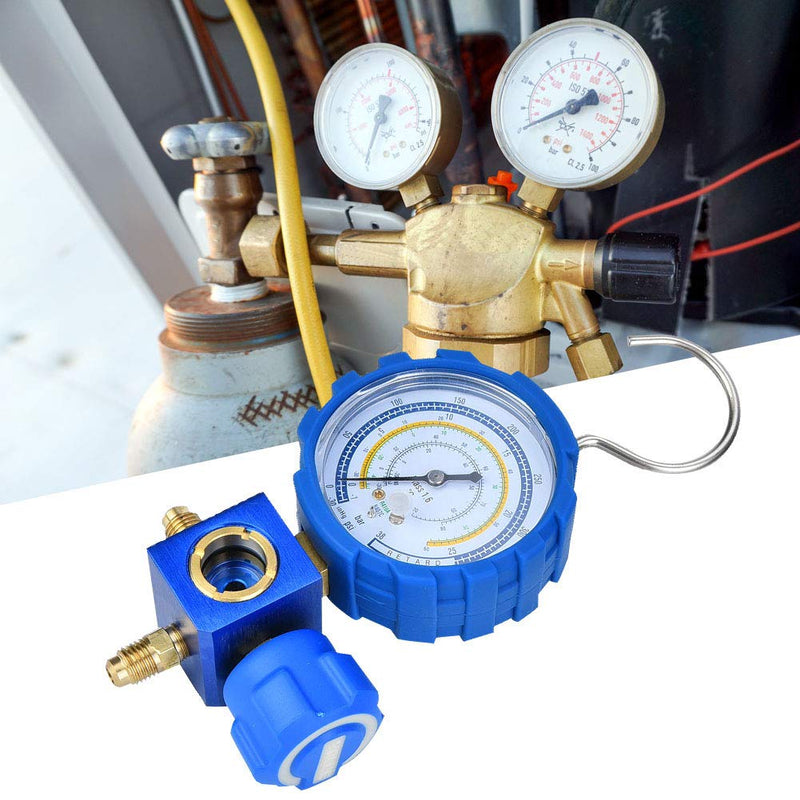 AC Manifold Set, Professional Low Pressure A/C Refrigeration Tool with Visual Mirror Sight Glass for HVAC Technicians Blue G1/4 Inch 68mm
