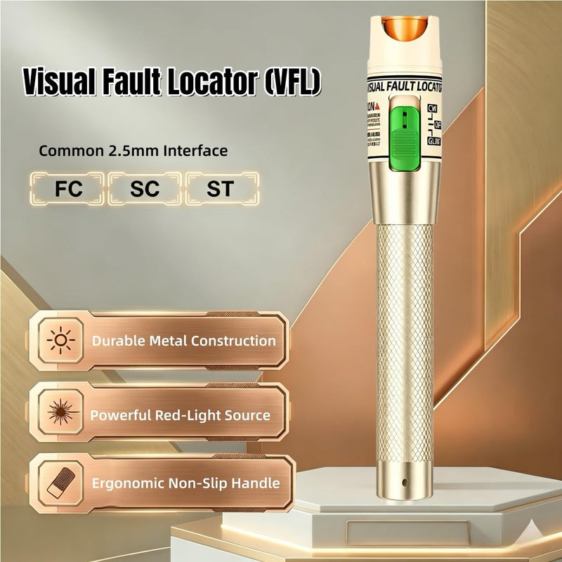 Visual Fault Locator Fiber Optic Tester, 2.5mm Universal Connector for LC/FC/SC/ST, Visual Fault Finder for FTTH Cable Breakpoint & Continuity Checking (Golden, 30-50KM) Golden