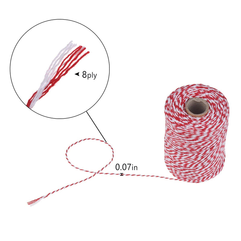 CCINEE 656 FT Red and White Bakers Twine, Cotton Packing Twine String Rope Wrapping Arts Crafts, 2mm 218 Yard