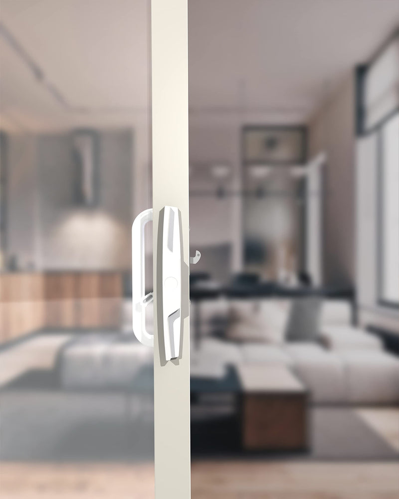 White Patio Door Handle Set with Mortise, Suitable for Replacement Doors Lock 3-15/16”Screw Hole Spacing.Choices That Add a Unique to Your Patio Glass Sliding Door. White