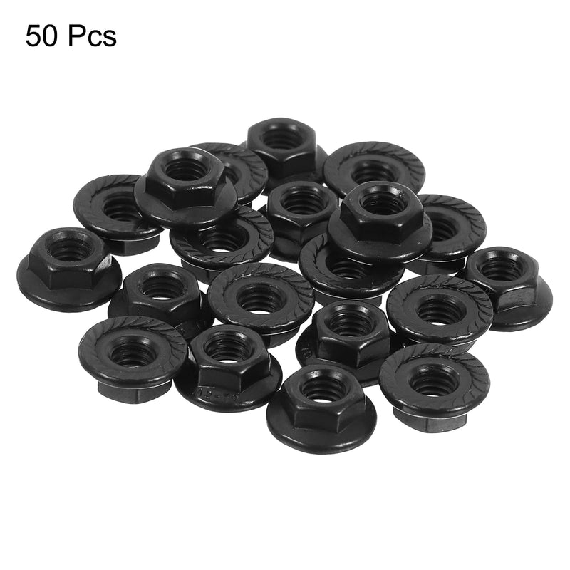 uxcell M5x0.8mm Serrated Flange Hex Lock Nuts, 50Pcs 304 Stainless Steel Non-Slip Metric Hexagon Flange Nut, Full Thread, Bright Finish, Black 50
