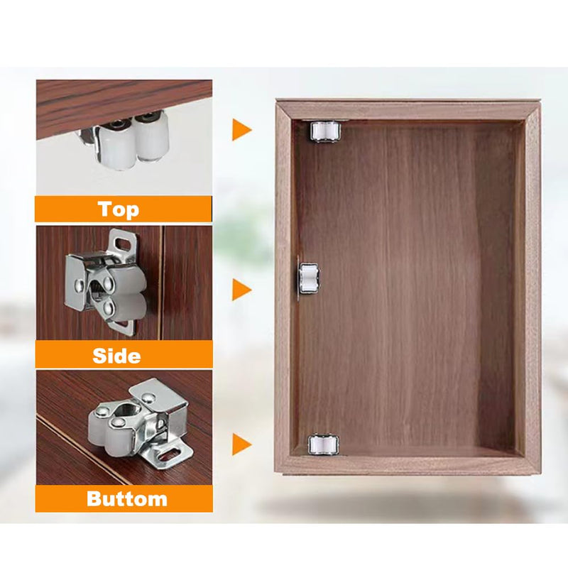 6 Pack Cabinet Latch - Double Roller Catch Hardware for Cupboard Closet Kitchen Cabinet Door Latches and RV Cabinet, Silver