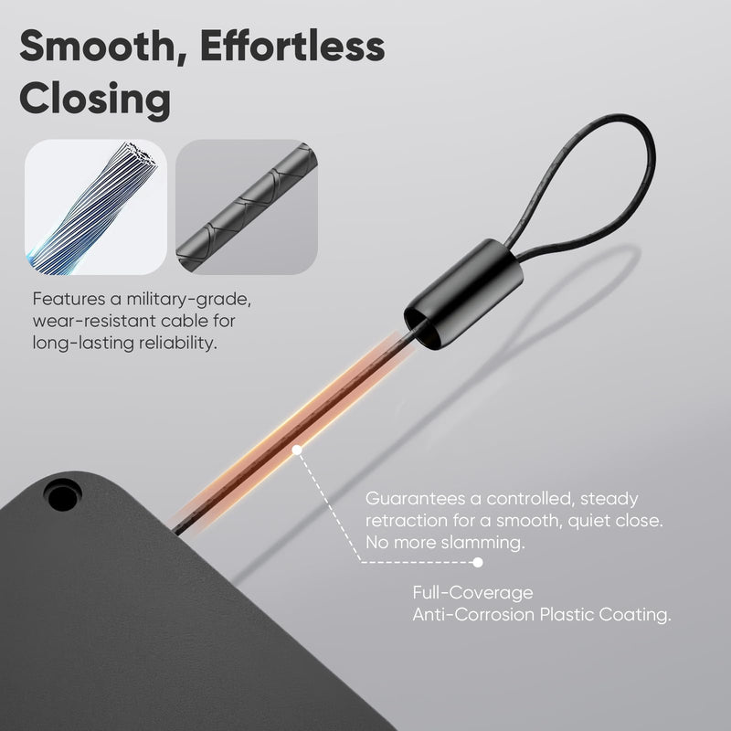 LAKIRA Retractable Automatic Door Closer with Anti-Slam Function - No-Screw Install for Standard, Screen & Sliding Doors - S304 Steel Cable with Powerful 3.5lb Closing Force (1 Pack Black) 1 Pack Black
