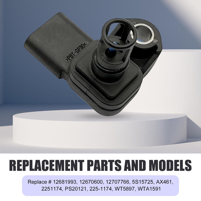MERCGQ2415BL-1PC Black Automotive Intake Pressure and Temperature Sensor, Replacement for OE: 12681993 082800-0630