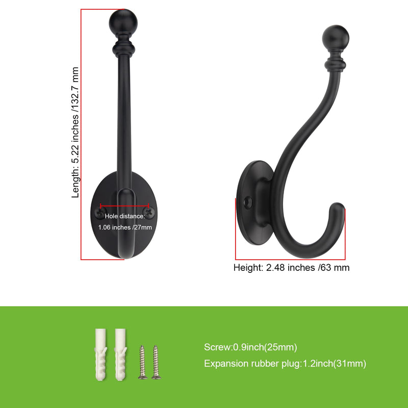 AVICCI 5 Pack Coat Hooks Matte Black Coat Hook,Heavy Duty Hooks Decorative Wall Hooks for Bathroom Bedroom Kitchen Towel Robe Clothes Cabinet Closet Bathroom Hardware