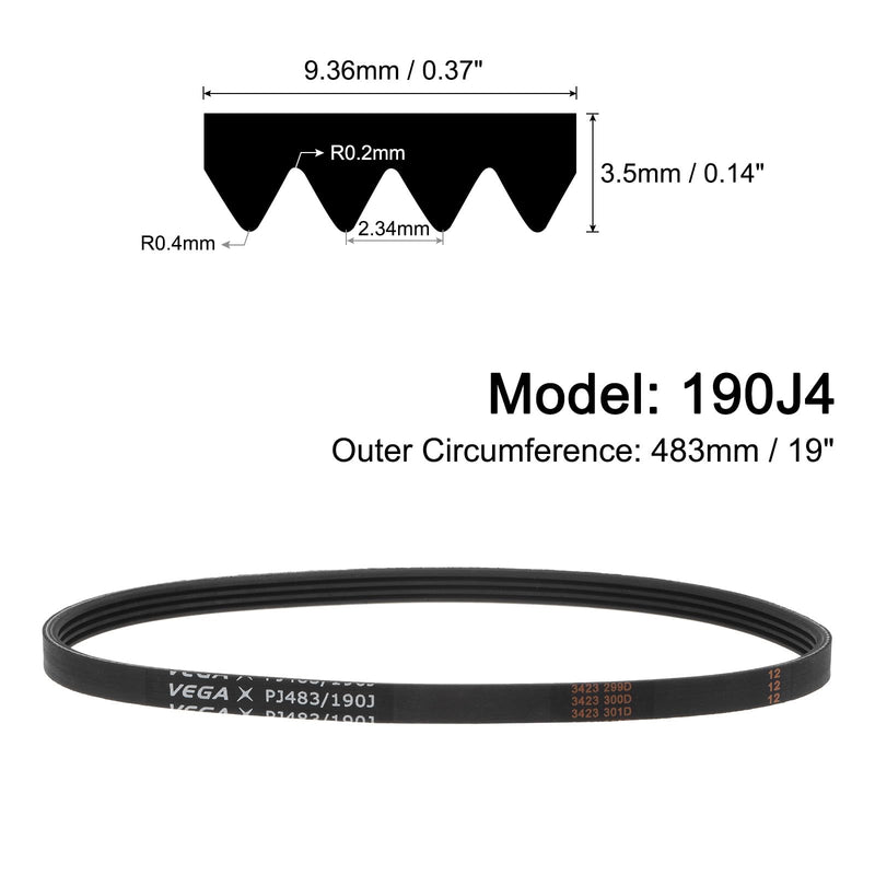 uxcell 190J4 PJ V-Ribbed Belt 4 Ribs 19" Length x 0.37" Width x 0.14" Height, EPDM Poly V Belt, Multi Wedge Micro V Serpentine Belt
