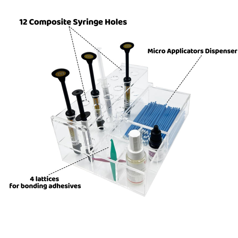 Dental Composite Syringe Organizer, Transparent Multi-Function Acrylic Teeth Syringe Holder for Resin Adhesive Syringes Brush Dispenser Placement Rack Tool (Medium) Medium