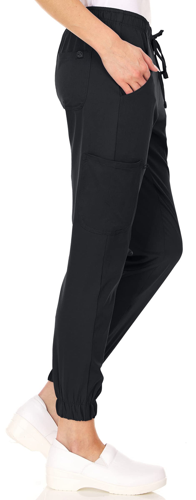 MediChic Womens Scrub Joggers 4-Way Stretch Anti-Wrinkle Moisture-Wicking Elastic Waistband Four Pocket Jogger Pants X-Large Black