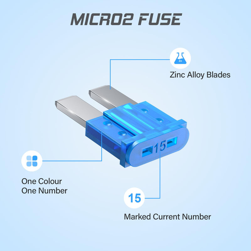 JOREST 60Pcs Micro Assorement Fuses Kit -Micro2 Fuse kit, Micro 2 Automotive Replacement Fuses for Car RV Truck Motorcycle(2Amp 3A 5A 7.5A 10A 15A 20A 25A 30A 35A 40A) 60 Micro2
