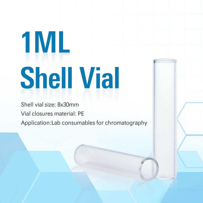 ALWSCI 1ml Shell Vial, Flat Base Clear Glass, 8 * 30 mm, 8 mm PE Plug, Transparent, 200 pcs/pk 1ML 8*30mm