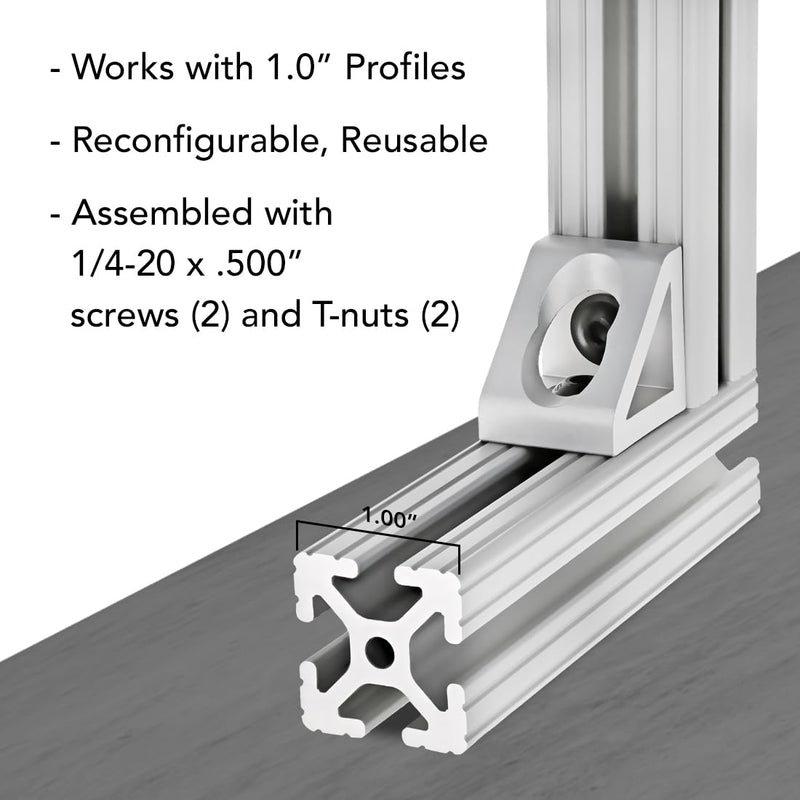 8020, 4132, 10 Series, 2 Hole Aluminum Inside Corner Gusset L Bracket for 80/20 Extruded Aluminum Extrusion Heavy Duty Angle Bracket (Black Anodize, 10) Black Anodize