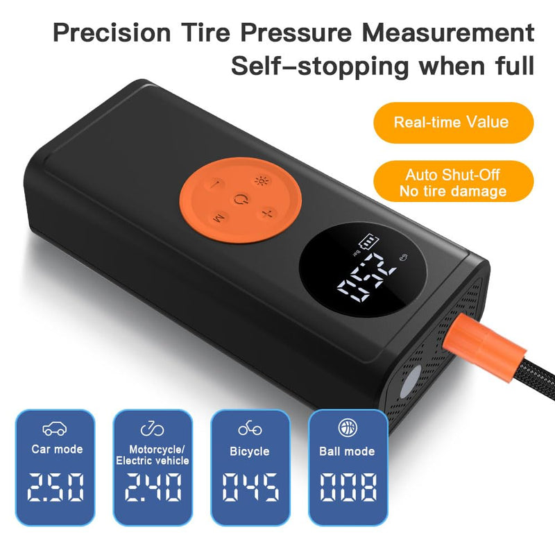 Tire Inflator Portable Air Compressor-150PSI Cordless Air Pump with Digital Tire Pressure Gauge,LCD Display & LED Light,for Car,Bike,Motorcycle, E-Bike,Ball H802