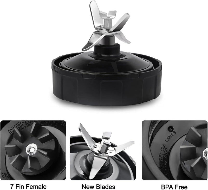 Ninja Blender Replacement Parts – Premium Grade 7 Fins Ninja Blender Blade for Ninja Blender Cups – Stainless Steel High Speed New Bearing – Leakproof Sealing Ring 7 Fin