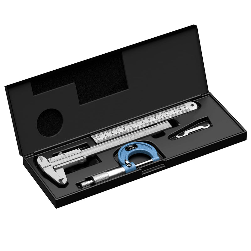 HDLNKAK Vernier Caliper 0.001", Outside Micrometer 0.001" and Stainless Steel Ruler, 0-6 Inch/0-150 mm High Precision Caliper, 0-1" Alloy Precision Micrometer Mechanical Toolkit Set.