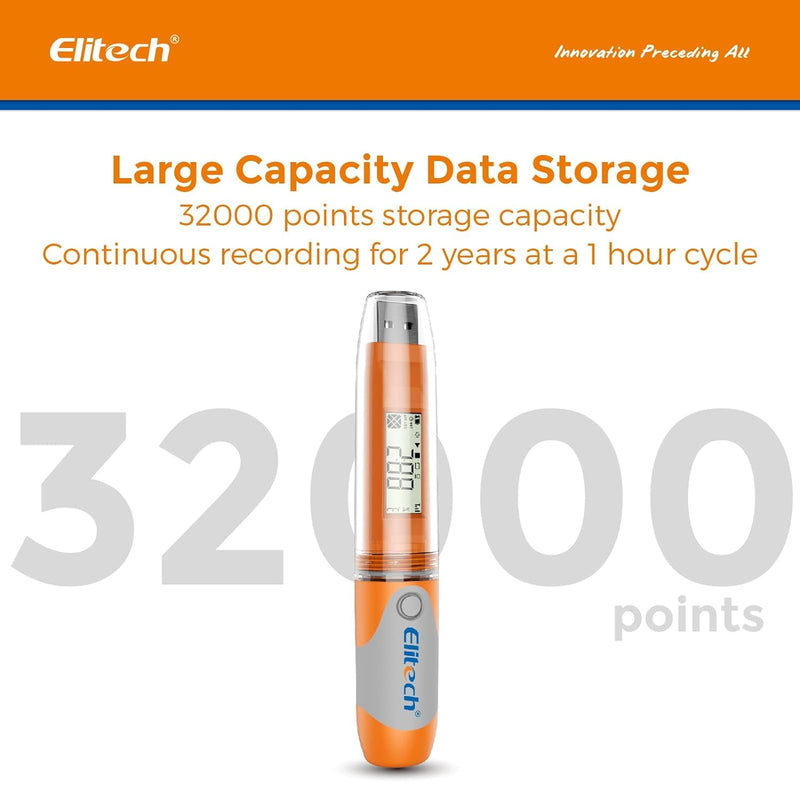 Elitech RC-51H USB Temperature Data Logger Reusable Digital Recorder Medical Refrigerator Thermometer Programmable Monitor 32000 Points High Accuracy RC-51H-Temp&Humi Sensor Orange 1