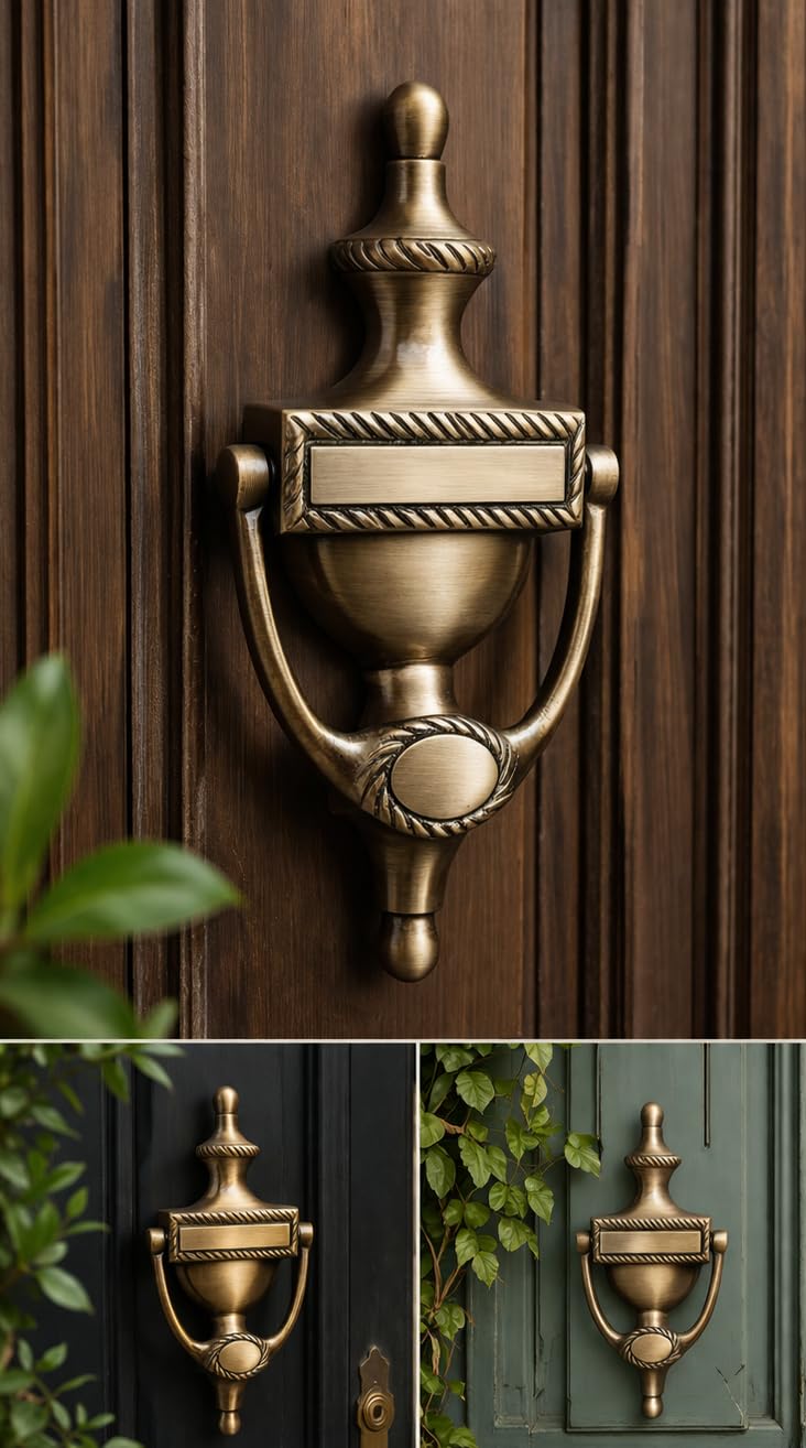 Brass Door Knocker Hand-Etched Carved Gate Knocker Handle Pull Door Accessories Home Decor Hardware Golden (Georgian) Georgian