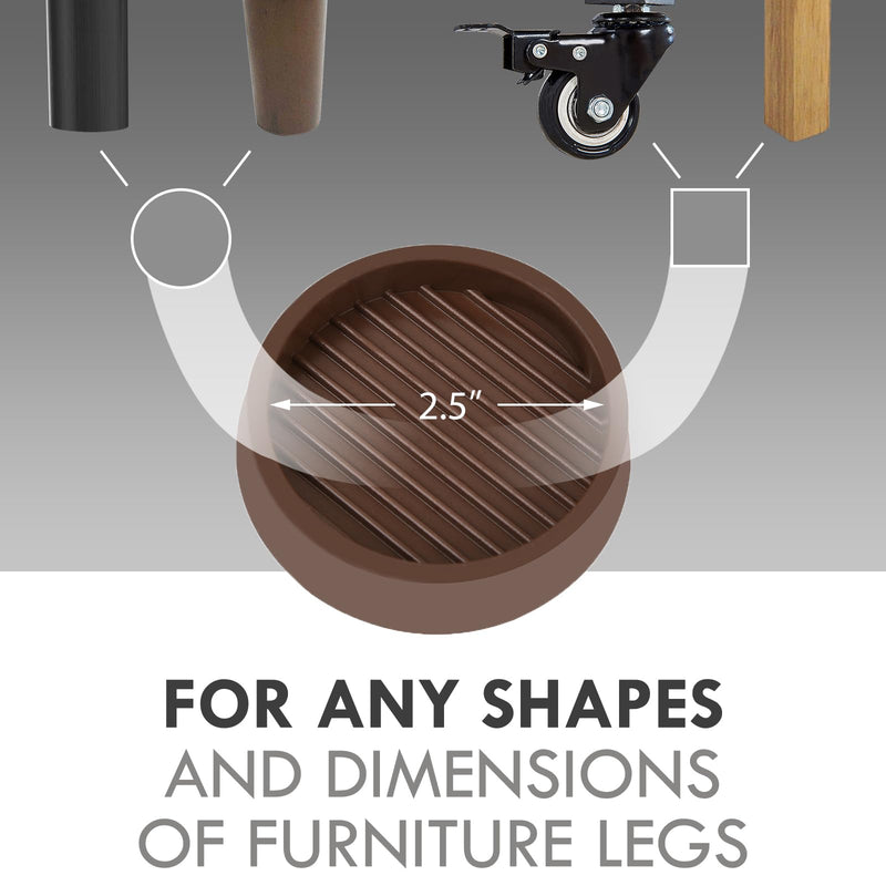 Non Slip Furniture Pads, 2.5” Round Rubber Caster Cups, 12 Pcs Furniture Coasters, Anti-Slip Gripper, Anti Slide Furnitures Feet Floor Protectors for Bed Couch Stoppers - Brown 2.5” 12pcs