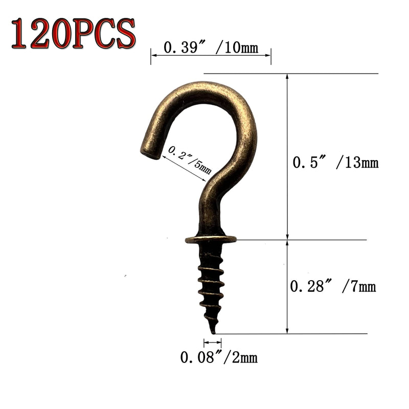 120 Pcs 1/2 Inch Screw-in Hooks Nickel Plated Metal Cup Hooks, Ceiling Hooks Bronze