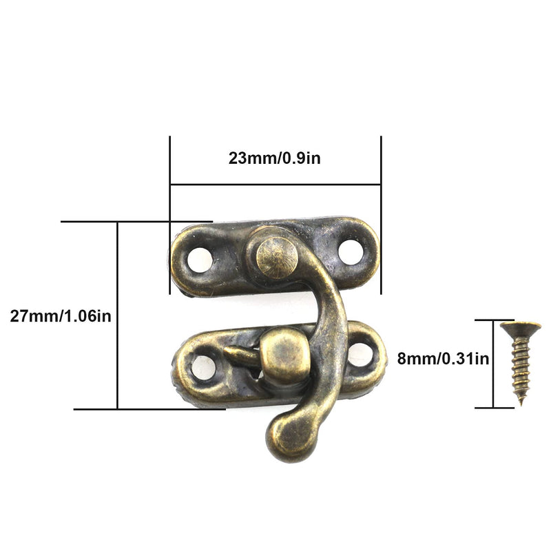 6Set Mini Swing Arm Clasp Latch Vintage Style Left Right Toggle Hasp Hook Metal Catch Curved Buckle with 24 Screws for Suitcase Jewelry Box 27x23mm Bronze