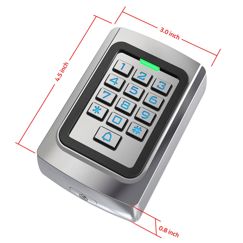 Access Control Keypad, Universal 12V 24VDC All Metal Case Digital Password PIN Code ID Keyfob Wired Door Keypad, IP68 Weatherproof, Backlight for Garage Door, Gate Opener and Access Control System K10ID