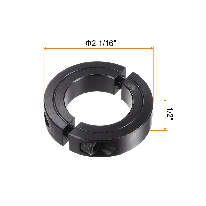 HARFINGTON 2pcs Shaft Collars for 1-1/4" ROD, 2-1/16" OD, 1/2" Width, Black Oxide Plating, Double Split Axle Clamp-On Collar Clamping Collar with Set Screw 1-1/4" Bore
