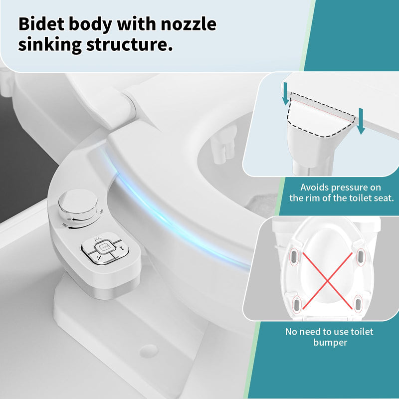 PIKETS Bidet Attachment for Toilet, Dual Nozzle (Frontal and Rear Wash) Non-Electric Fresh Water Toilet Seat Attachment with Nozzle Self Cleaning, Adjustable Water Pressure(Chrome Silver) Chrome Silver