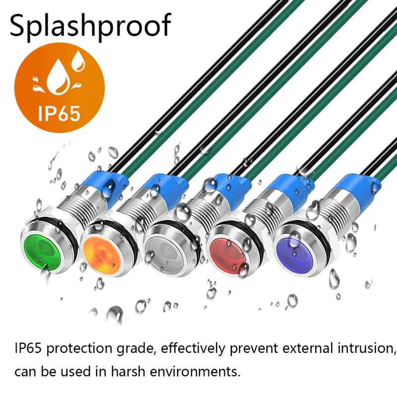 8mm Waterproof Signal Indicator Lamp, 3V-4.5V-5V-6V-7.5V-9VDC Energy Saving LED Metal Indicator Light with Wire(5pcs x White)