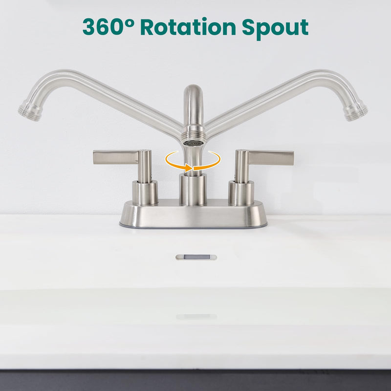 4 Inch Centerset Laundry Faucet, 2 or 3 Hole Deck Mount, Brushed Nickel Utility Sink Faucet with 360° Swivel Spout and 3/4'' Thread End Garden Hose Adapter
