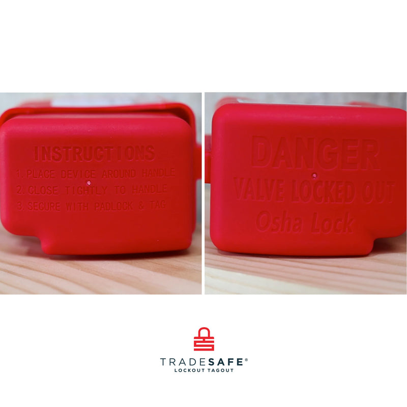 TRADESAFE Adjustable Flanged Ball Valve Device - Red Lockout Tagout Valve Lock for 2 inch to 4-1/2 inch Flange Ball Valve, Adjustable Gas, Oil, or Water Valve Lock, Premium Grade Polypropylene
