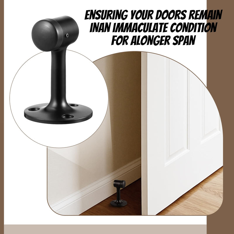 2 Pack Heavy Duty Floor Mounted Door Stops, 3 Inches Solid Brass Bumper Stop Commercial Grade Solid Brass Door Stop Accessories with Rubber Bumper and Stainless Steel Screws, Matte Black Classic 2
