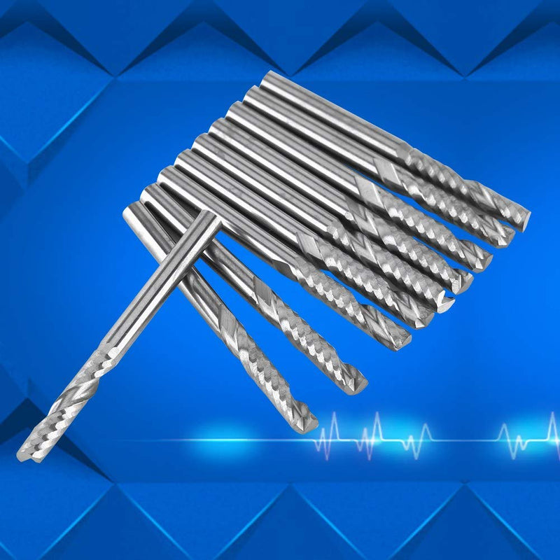 10pcs 1/8" Shank Single Flute End Mill Bits Tungsten Carbide CNC PVC MDF Cutting Tool 3.175mm (1/8") Diameter 22mm Cutting Length